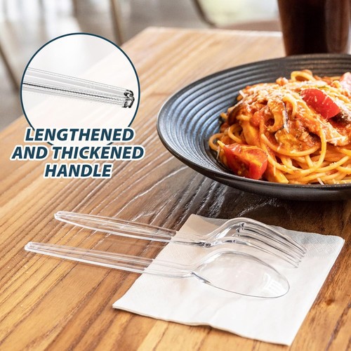 Plastic Forks and Spoons Silverware Set 150PCS, Heavy Duty Utensils 75 Clear - Afbeelding 4 van 9