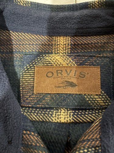 Orvis Men’s Size L Button Down Long Sleeve Plaid Flannel Shirt Blue Brown - Picture 2 of 9