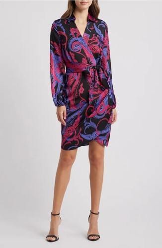 Neu mit Etikett Tahari ASL Damengröße 14 bedrucktes Faux-Wickelkleid 139 $