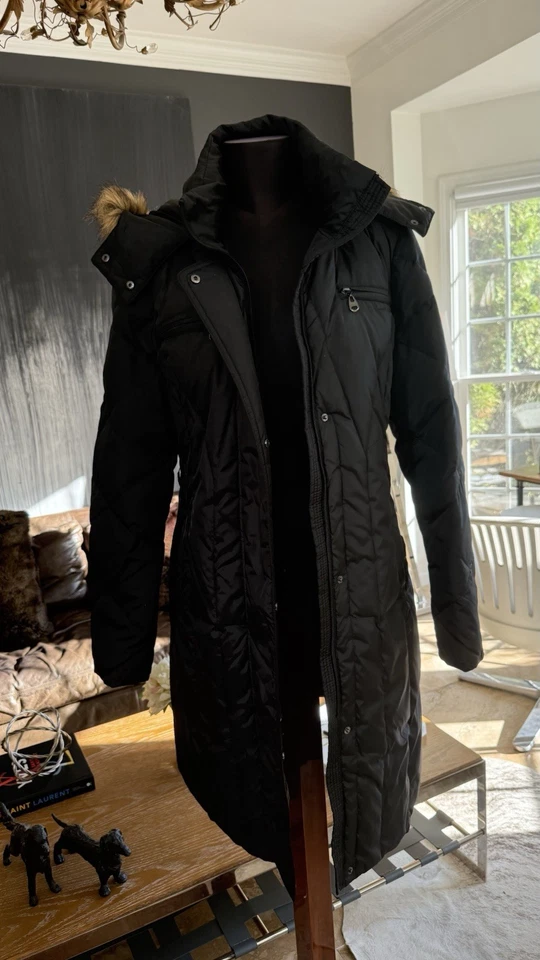 Marc New York Women L Black Full Zip Insulated Parka Jacket Removable Fur Hood - Image 2 of 4