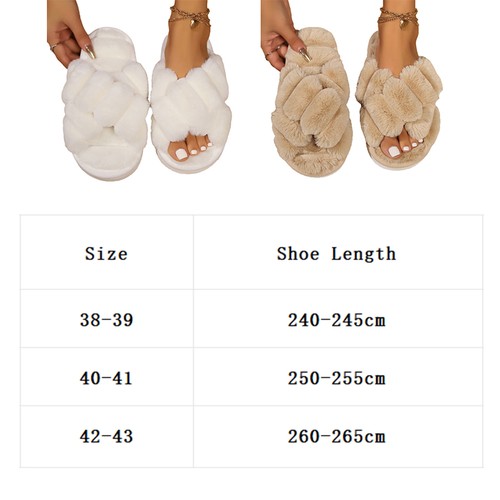 Women's Plush Slippers Open Toe Fluffy Slippers Warm Fashion House Shoes - Picture 4 of 18