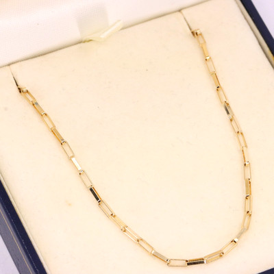 Vintage 9 kt gepunzt Gold 20 Zoll rechteckige Box Gliederkette Halskette verpackt
