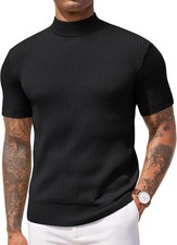 COOFANDY Men Mock Turtleneck Sweater Short Sleeve Casual Basic Tops Ribbed