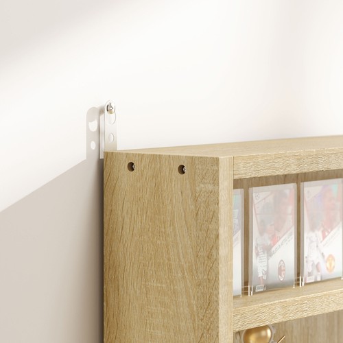 HOMCOM 5-Tier Wall Display Shelf Unit Cabinet w/ Shelves Glass Doors Oak - Picture 9 of 11