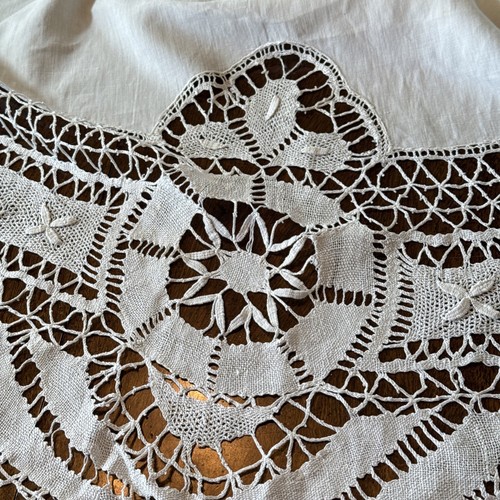 69” Round Battenburg Cotton Lace Embroidery Tablecloth White Imperfect - Picture 13 of 20