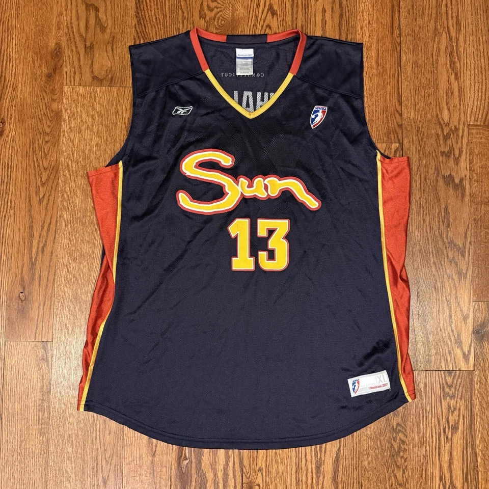 Camiseta deportiva vintage Reebok Lindsay Whalen Connecticut Sun adulto XL azul marino #13 WNBA Foto 2 de 4