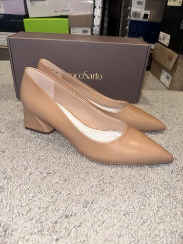 Franco Sarto Womens Racer Slingback Low Block Heel Pointed Toe Pump, Beige - Picture 1 of 6