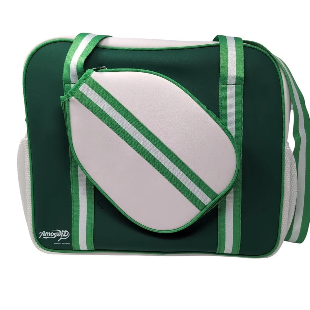 Pickleball Bag Neoprene Crossbody Double Handle Green White XL Tote Pickleball Bag Neoprene Crossbody Double Handle Green White XL Tote