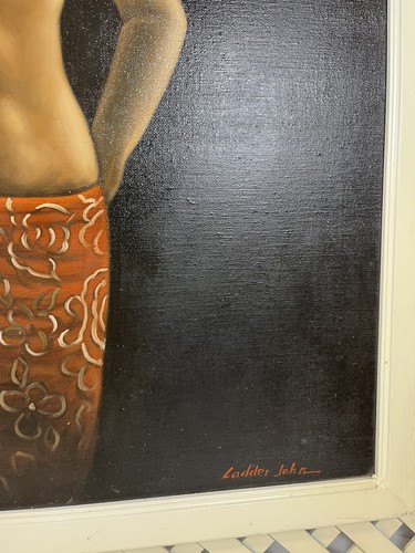 JOHN LADDER HAWIIAN TIKI BAR ART HAWAII HULA GIRL PORTRAIT VINTAGE OIL PAINTING - Picture 22 of 24