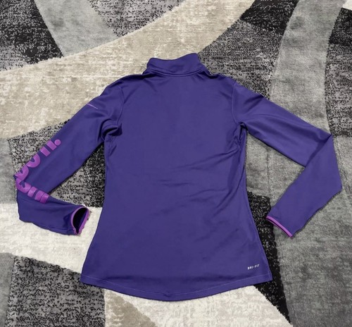 Womens Nike Pro Dri Fit Pullover Shirt Sz Medium Purple 1/2 Zip Just Do It Logo - Imagen 3 de 9