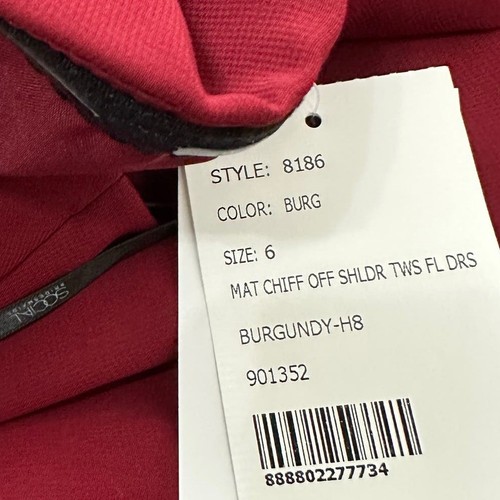 Social Bridesmaids 8186 Crepe Off Shoulder Slit Maxi Dress Burgundy Red Sz 6 NWT - Picture 11 of 12
