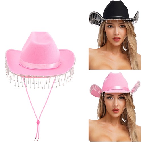 Mujeres Novia Brillante Flecos Decorado Occidental Vaquero Fiesta Sombrero con Cordón, Sede - Imagen 2 de 33