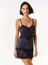 WACOAL EMBRACE LACE NAVY / BLACK CHEMISE SLIP SIZE S / 10 BNWT