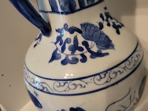 Jarrón Chinoiserie Asiático Dragones Grande Tres Manos Cuerpo Cerámica Azul Blanco Decoración - Imagen 14 de 24