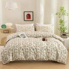 ECOCOTT Floral Duvet Cover Queen Size   3 Piece 100 Washed Cotton Bedding