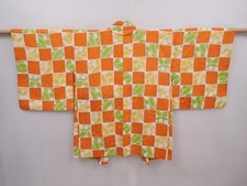 6109T07z590 Vintage Japanese Kimono Silk HAORI Orange