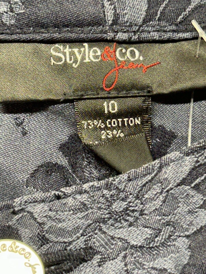 Style & Co. Pantalones chinos ajustados para mujer talla 11 azules florales tiro medio elásticos Foto 2 de 3