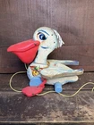 Vintage Fisher Price Pelican Pull Toy Big Bill Wood Paper Litho #794 USA 1961