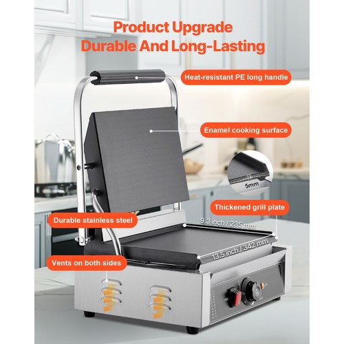 Uimoso Commercial Panini Press Grill Sandwich Maker 13.5x9.3 in Griddle Plate - Foto 3 di 12