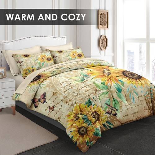 Juego de edredón 7 piezas tamaño queen con 2 fundas de almohada y 2 fundas, girasol floral... - Imagen 3 de 7