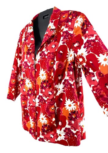 CJ Banks Womens Size 1X Floral Zip Up Jacket 3/4 Sleeve Stretch Blazer Pockets - Picture 2 of 7