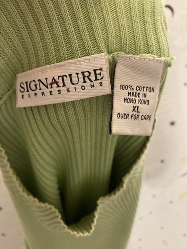 Vintage Signature Expressions Green Ribbed Knit Short Sleeve Sweater Women’s XL - Picture 2 of 10