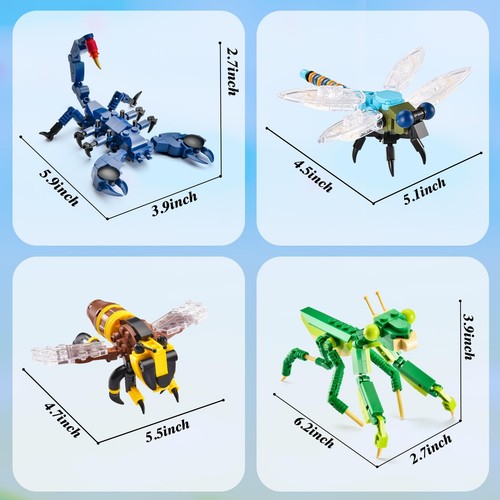 Juego de construcción de colección de insectos para niños, 10 paquetes de bloques de construcción de insectos, anima... - Imagen 4 de 8
