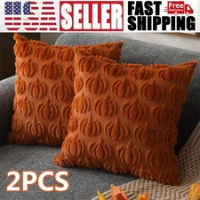 2PCS Fall Pillow Covers Decorations Pumpkin Throw Pillow Case Soft Plush 18"x18"
