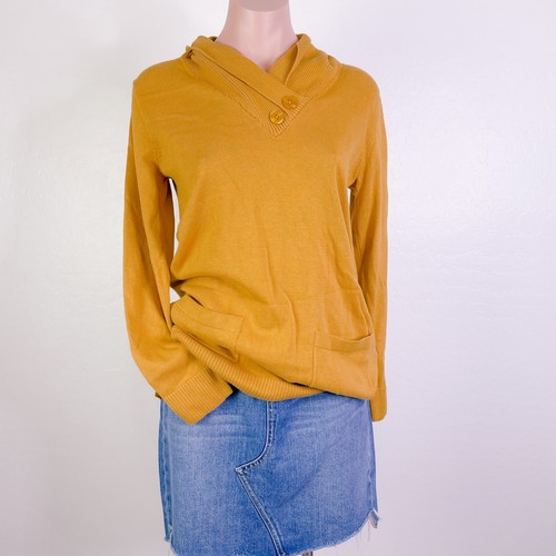 Jeanne Pierre Button Accent Cowl Neck Pullover Sweater Maple Gold size S NWT