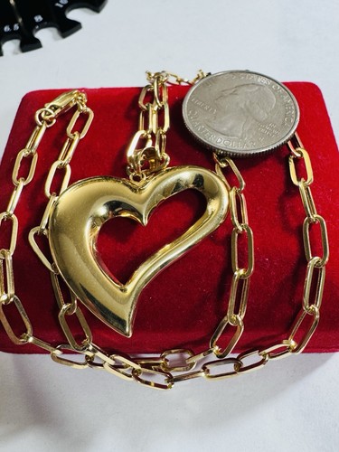18K 750 Real Fine Gold Paperclip Heart Love Set Necklace 15.5”/16” long 4mm 9.5g - Picture 22 of 24