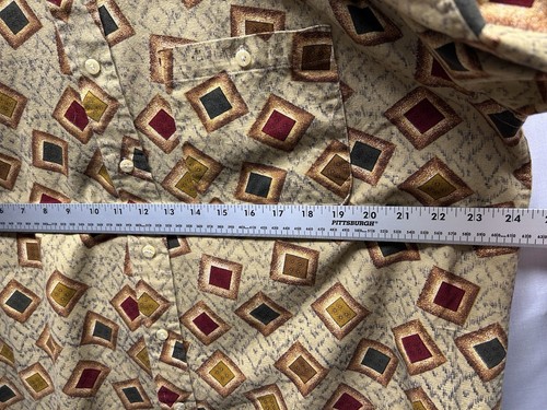Camisa De Colección Sears Roebuck Para Hombres Grande Dorado Marrón Disco Geométrico Brushpopper - Imagen 7 de 8