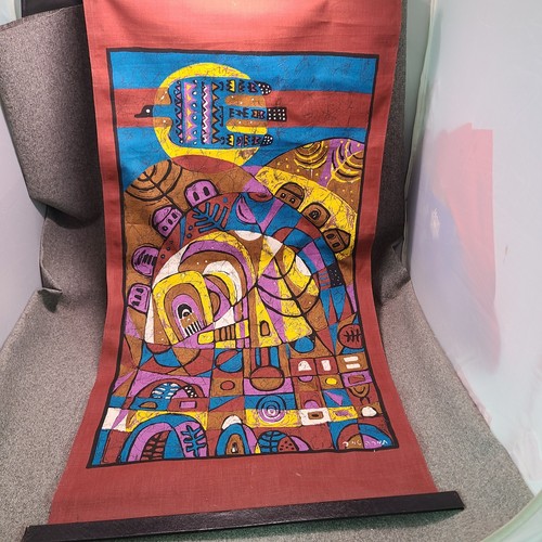 Vintage Israel Batik Kunstdruck Stoff Wandbehang Tamara Lamtov Jerusalem Vögel 32 Zoll - Bild 1 von 8