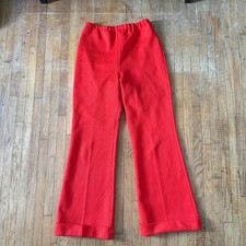 cherry red ribbed pleated 70s bell bottom pants with elastic waist 24-30" waist