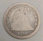 1891 Seated Liberty Silver Quarter 25c