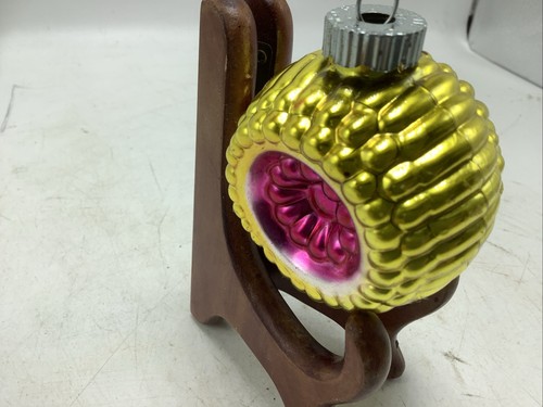 Vintage Christopher Radko Shiny Brite doppelter Einzug holprig Ornament gold rosa sehr guter Zustand - Bild 6 von 8