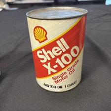 Vintage Old Original Shell X-100 Single Grade Motor Oil Can One 1 Quart QT USA