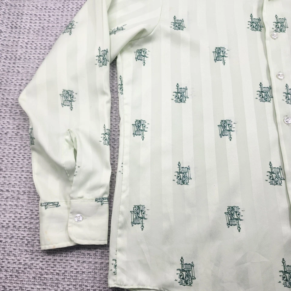 Camisa DE COLECCIÓN JCPenney Ultressa Para Hombres 16 34 Verde Poliéster Estampado Años 70 Disco Foto 3 de 4