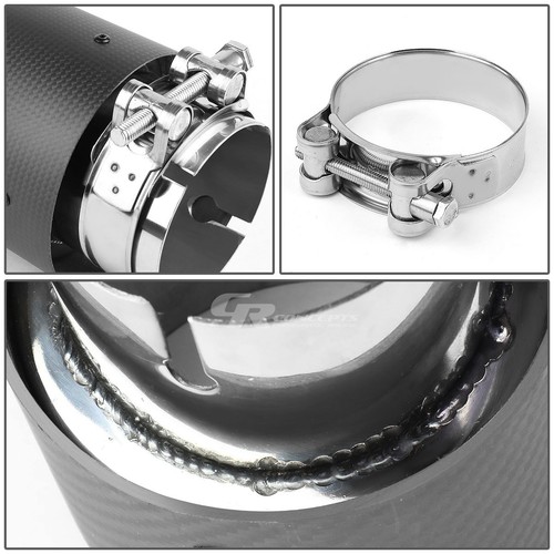 PAIR STAINLESS 2.5" INLET 3.5" TIP FIBERGLASS COVER CLAMP-ON FLANGE MUFFLER TIPS - Foto 4 di 5