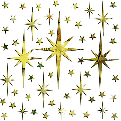 Mirror Wall Stickers Gold Acrylic Star Mirror 3D Wall Decal Peel and Stick - Picture 3 of 7