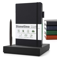 Stone Paper Notebook A5 Black Hardcover Ruled 160 Pages Waterproof Gift Box