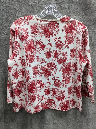 Red Floral Top Women's Medium Casual Chinoiserie Cross Pin Included - Picture 5 of 8