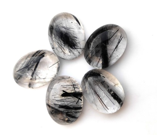 Cabujón ovalado rutilo negro natural de 5x7 mm a 12x16 mm piedras preciosas sueltas - Imagen 2 de 4