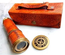Brass Pirate Spyglass Telescope 16.5" w/ Leather Case  Nautical Vintage Gift