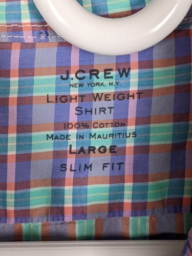 J. Crew Shirt Light Weight Mens L Slim Fit Long Sleeve Button Blue Purple Plaid - Picture 2 of 7