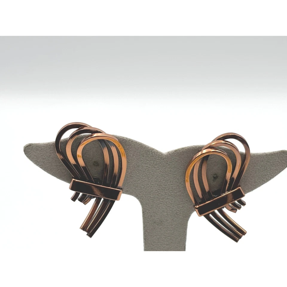 Pendientes de clip de cobre vintage Renoir mediados de siglo modernos abstractos escultóricos Foto 4 de 4