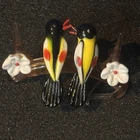 Vintage Murano Blown Art Glass Love Birds on Branch With Flowers 2” X 3”