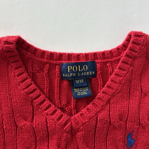 Polo Ralph Lauren Sweater Vest Boys Toddler Size 3/3T Cable Knit 100% Cotton Red - Picture 2 of 8