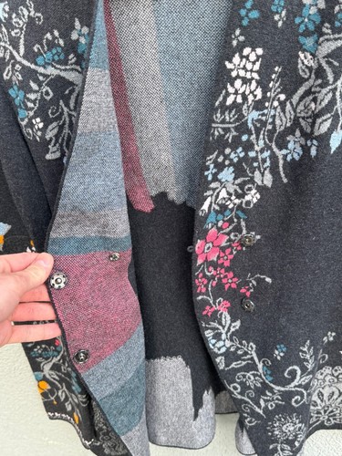 Ivko Cardigan Sweater Size 36 Floral 100% Wool Knit A Line Red Gray Multicolor - Picture 5 of 8