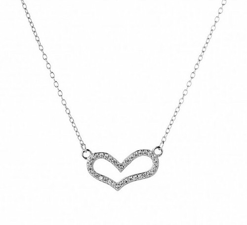 Collana Donna Argento 925 Cuore Punto Luce Pendente Oro Bianco Pietre Bianche - Foto 1 di 3