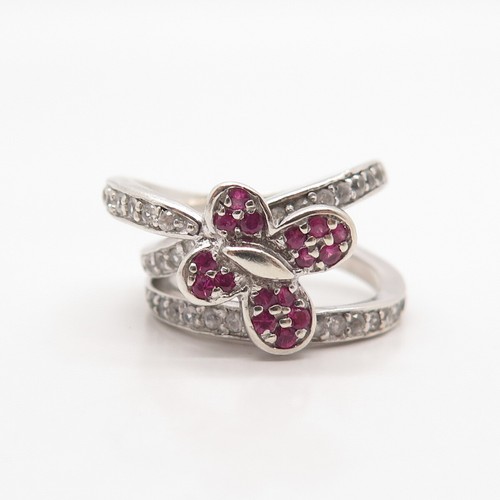 925 Sterling Silver Ariel Lab-Created White & Pink Sapphire Ring Size 5.25 - Picture 3 of 8